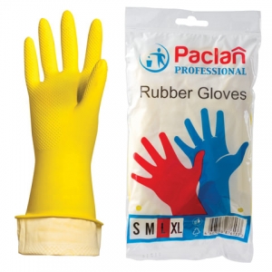 Перчатки хозяйственные латексные, х/б напыление, размер L (большой), желтые, PACLAN Professional. 602490 ― Кнопкару. Саранск