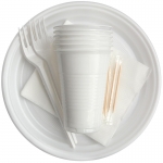Набор одноразовой посуды OfficeClean на 6 персон (вилки, стаканы, тарелки, салфетки). Арт. 321684