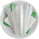 Набор одноразовой посуды OfficeClean на 10 персон (вилки, ножи, стаканы, салфетки, тарелки). Арт. 321683