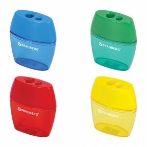 Точилка BRAUBERG "Diamond Dual", 2 отверстия для чернографитных карандашей (в том числе утолщенных), с контейнером, ассорти. 226941 ― Кнопкару. Саранск