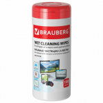 Салфетки для экранов всех типов и оптики BRAUBERG, туба 100 шт., влажные. 510122