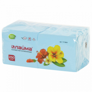Салфетки бумажные, 250 шт., 24х24 см, LAIMA/ЛАЙМА, синие (пастельный цвет), 100% целлюлоза. 111951 ― Кнопкару. Саранск