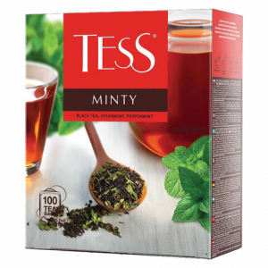 Чай Tess "Minty", черный, с ароматом мяты, 100 фольг. пакетиков по 1,5г. 1663-09 ― Кнопкару. Саранск