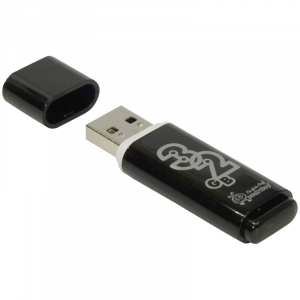Память Smart Buy "Glossy" 32GB, USB 2.0 Flash Drive, черный. SB32GBGS-K, 230854 ― Кнопкару. Саранск