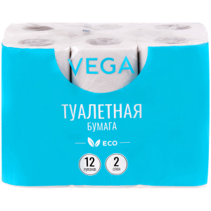 Бумага туалетная Vega 2-слойная, 12шт., эко, 15м, тиснение, белая. 315617 ― Кнопкару. Саранск