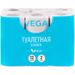 Бумага туалетная Vega 2-слойная, 12шт., эко, 15м, тиснение, белая. 315617