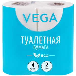 Бумага туалетная Vega 2-слойная, 4шт., эко, 15м, тиснение, белая. 315616 ― Кнопкару. Саранск