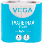 Бумага туалетная Vega 2-слойная, 4шт., эко, 15м, тиснение, белая. 315616