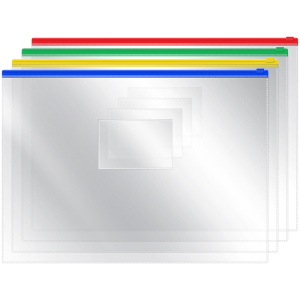 Папка-конверт на zip-молнии OfficeSpace А4, ПВХ, 120мкм, прозрачная, цветная молния, карман, ассорти. ZB4_1778, 178880 ― Кнопкару. Саранск