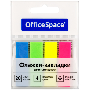 Флажки-закладки OfficeSpace, 45*12мм, 20л*4 неоновых цвета, европодвес. PM_54064,314711 ― Кнопкару. Саранск