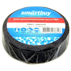 Изолента Smartbuy, 15мм*10м, 130мкм, черная, инд. упаковка. SBE-IT-15-10-b, 291546 ― Кнопкару. Саранск