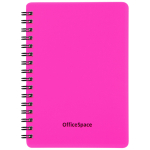 Записная книжка А6 60л., на гребне OfficeSpace "Neon", розовая пластиковая обложка.Зк6к60грП_35415, 310420