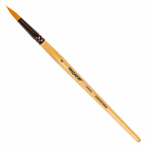 Кисть ПИФАГОР, СИНТЕТИКА, круглая, № 6, деревянная лакированная ручка, с колпачком, пакет с подвесом, 200846 ― Кнопкару. Саранск