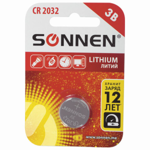 Батарейка литиевая SONNEN Lithium CR2032 "таблетка, дисковая, кнопочная" 1 шт., блистер, 451974 ― Кнопкару. Саранск
