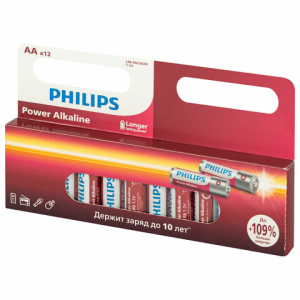 Батарейки алкалиновые "пальчиковые" КОМПЛЕКТ 12 шт., PHILIPS Power Alkaline, АА (LR6, 24А), блистер, Б0064661. 457394 ― Кнопкару. Саранск