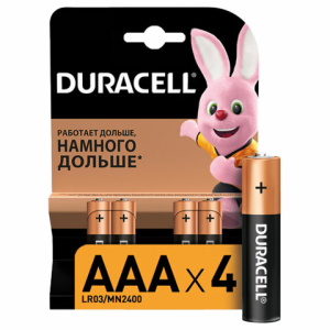 Батарейки КОМПЛЕКТ 4 шт., DURACELL Basic, AAA (LR03, 24А), алкалиновые, мизинчиковые, блистер, MN 2400 AAA LR3. 450403 ― Кнопкару. Саранск