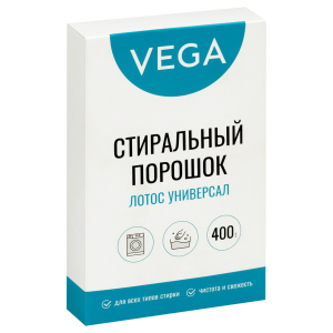 Порошок стиральный Vega, Лотос Универсал, 400г, картонная коробка. 359437 ― Кнопкару. Саранск