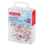 Силовые кнопки-гвоздики BRAUBERG CLEAR & GOLD, прозрачные с золотистым (шарики), 100 штук, 11 мм, 272760			