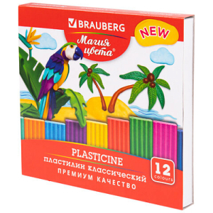 Пластилин классический BRAUBERG "МАГИЯ ЦВЕТА NEW", 12 цветов, 240 г, стек, ВЫСШЕЕ КАЧЕСТВО, 106426 ― Кнопкару. Саранск