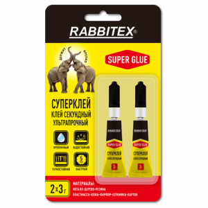 Клей секундный суперклей УЛЬТРАПРОЧНЫЙ, набор 2х3 грамма, RABBITEX, 609813 ― Кнопкару. Саранск