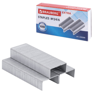 Скобы для степлера цинковое покрытие №24/6, 1000 штук, BRAUBERG "EXTRA", до 30 листов, 229299 ― Кнопкару. Саранск