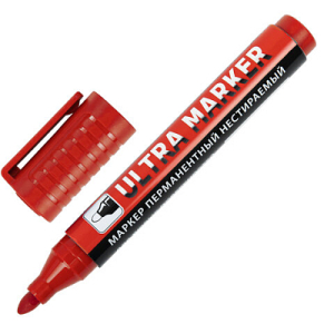 Маркер перманентный ULTRA MARKER, КРАСНЫЙ, 3,5 мм, с клипом, BRAUBERG, 152205 ― Кнопкару. Саранск