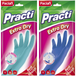 Перчатки резиновые Paclan "Practi Extra Dry", разм. M, цвет микс, пакет с европодвесом.308028