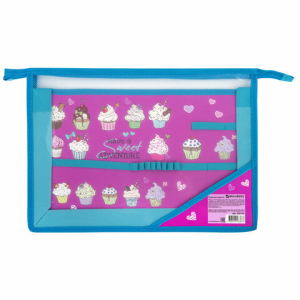 Папка для труда BRAUBERG А4, 2 отделения, пластик, молния сверху, органайзер, "Cup Cakes", 229134 ― Кнопкару. Саранск