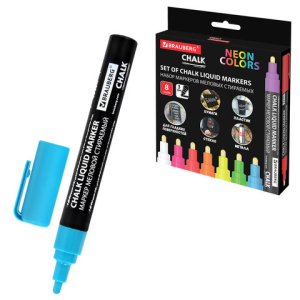 Маркеры меловые CHALK LIQUID MARKER, НЕОН, НАБОР 8 ЦВЕТОВ, 3 мм, стираемые, BRAUBERG "CHALK", 152597 ― Кнопкару. Саранск