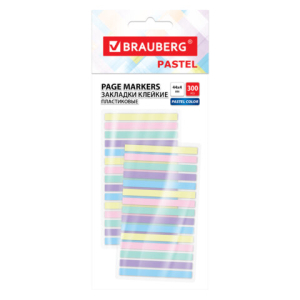 Закладки клейкие пастельные BRAUBERG PASTEL, 44х4 мм, 300 штук (15 блоков х 20 листов), 116683 ― Кнопкару. Саранск