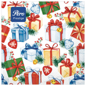 Салфетки бумажные 20 шт., 33х33 см, "Подарки", 3-слойные, PERO "Prestige", 2951. 116635 ― Кнопкару. Саранск