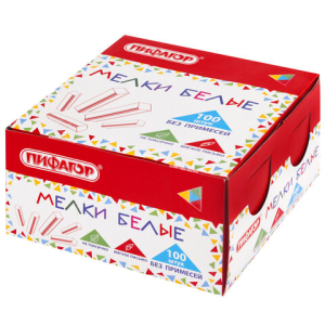 Мел белый БЕЗ ПРИМЕСЕЙ квадратный 100 штук, мягкое письмо, ПИФАГОР, картонная упаковка, 274123 ― Кнопкару. Саранск