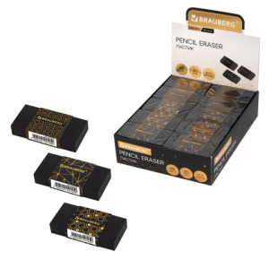 Ластик BRAUBERG "GOLDEN BLACK", 50х24х10 мм, прямоугольный, картонный держатель, экологичный ПВХ, ассорти, 272728 ― Кнопкару. Саранск