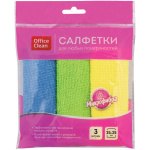 Салфетки для уборки OfficeClean, набор 3шт., микрофибра, 25*25см, ассорти.275757
