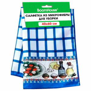 Салфетка из МИКРОФИБРЫ универсальная, 40х60 см, синяя клетка, орнамент, 240 г/м2, BOOMHOUSE (БУМХАУС), 700881 ― Кнопкару. Саранск