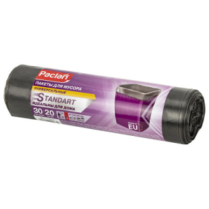 Мешки для мусора 30 л, черные, в рулоне 20 шт., ПНД, 7,3 мкм, 50х60 см, PACLAN "Standart". 600818 ― Кнопкару. Саранск