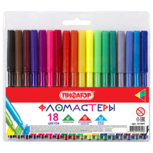 Фломастеры ПИФАГОР, 18 цветов, вентилируемый колпачок, 151091 ― Кнопкару. Саранск