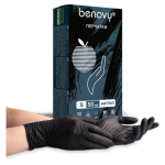 Перчатки нитриловые смотровые 50 пар (100 шт.) размер S (малый) черные BENOVY MultiColor, ЧЗ, К. 631626