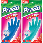 Перчатки резиновые Paclan "Practi Extra Dry", разм. L, цвет микс, пакет с европодвесом.315285