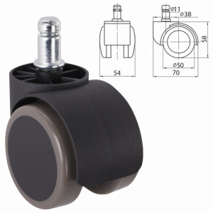 Колеса (ролики) для кресла, комплект 5 шт., прорезиненные, шток d - 11 мм, цвет черный. 531473 ― Кнопкару. Саранск