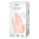 Перчатки виниловые смотровые 50 пар (100 штук), размер 7-8, M (средний), прозрачные, SAF&TY. 631604