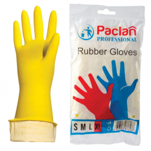 Перчатки хозяйственные латексные, х/б напыление, размер XL (очень большой), желтые, PACLAN "Professional". 602491 ― Кнопкару. Саранск