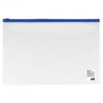 Папка-конверт на молнии А4 (230х333 мм), прозрачная, молния синяя, 0,11 мм, BRAUBERG. 221010