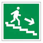 Знак эвакуационный "Направление к эвакуационному выходу по лестнице НАПРАВО вниз", самоклейка Е 13. Арт.610018