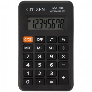 Калькулятор карманный Citizen LC-310NR, 8 разрядов, питание от батарейки, 69*114*14мм, черный. LC-310NR, 268472 ― Кнопкару. Саранск
