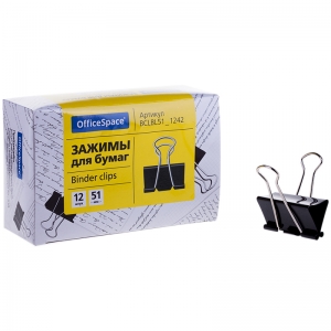 Зажимы для бумаг 51мм, OfficeSpace, 12шт., черные, картонная коробка. BCLBL51_1242,178803 ― Кнопкару. Саранск