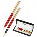 Набор Delucci "Rosso": ручка шарик., 1мм и ручка-роллер, 0,6мм, синие, корпус вишн/зол., подарочная упаковка. CPn_11831