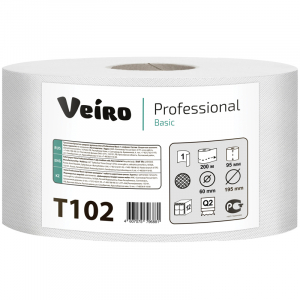 Бумага туалетная Veiro Professional "Basic"(Q2, Т2) 1-слойная, 200м/рул., тиснение, цвет натуральный. T102, 220139, 127083 ― Кнопкару. Саранск