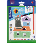 Карандаши цветные Berlingo "SuperSoft. Жил-был кот", 18цв., трехгран., заточен., картон, европодвес. SS00518, 297237