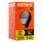 Лампа светодиодная Старт LED, серия "ЭКО" 10W30, тип А "груша", E27, 2700К, теплый свет,15000ч. 10662/14823, 227546